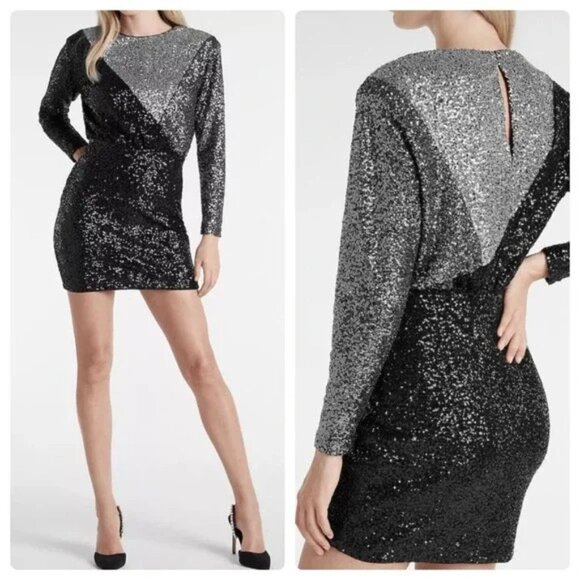 Express Color Block Sequin Strong Shoulder Mini Dress S - Picture 1 of 4
